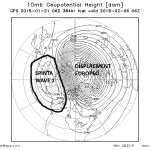 Distrubuzione geopotenziali 10 hPa 7 Febbraio